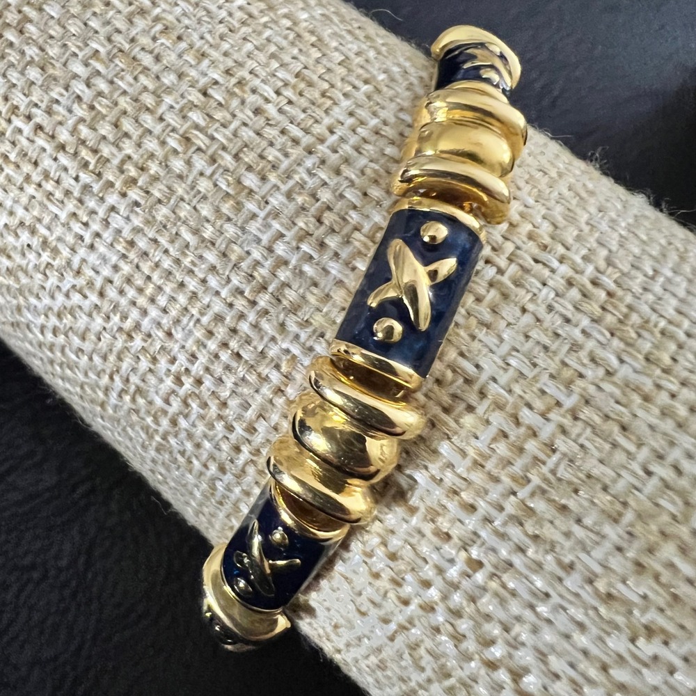 Joan Rivers Gold Tone Navy‎ Enamel X Link Bracelet Size 7 Classy 90s